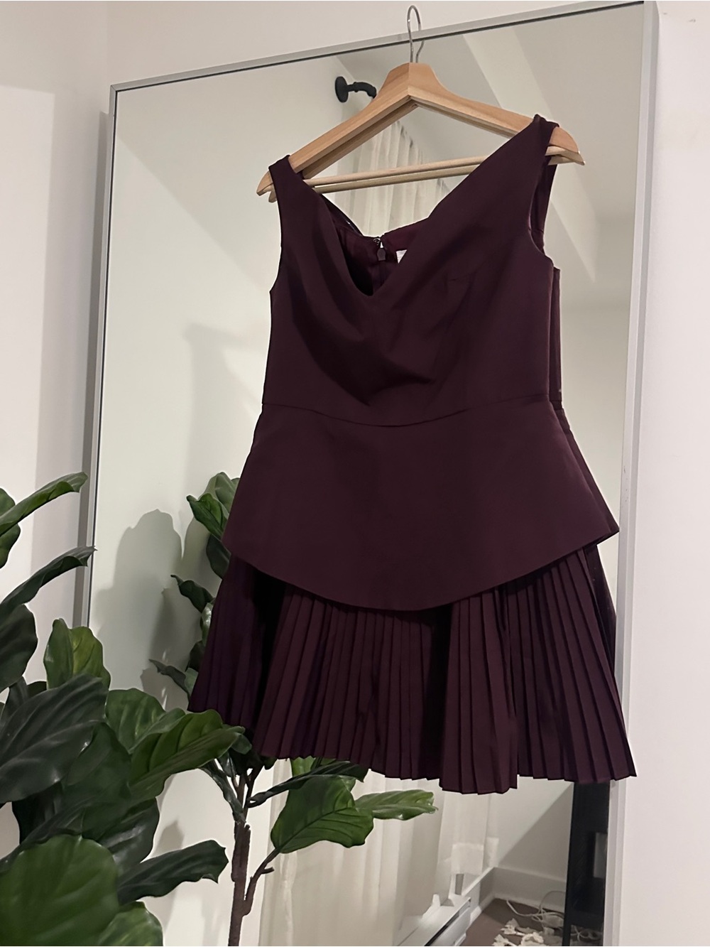 SHOWPO IZARA MINI DRESS Off Shoulder Pleated Dress In Wine